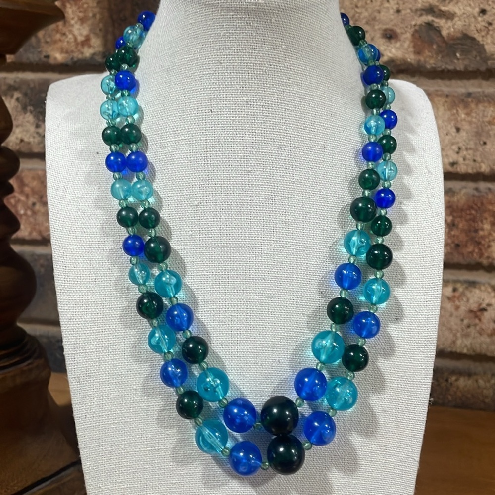 Vintage Blue and Green double strand beaded necklace